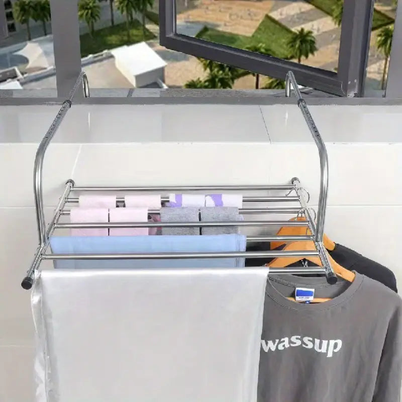 (Buy 1 Get 1 Free) Retractable Shoe Rack, Drying Racks | Shoe Socks Towel Hanging Clothes Drying Rack for Balcony Windows | Adjustable Cloth Hanger (Stainless Steel)