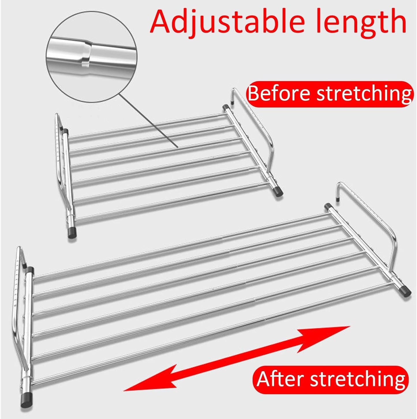 (Buy 1 Get 1 Free) Retractable Shoe Rack, Drying Racks | Shoe Socks Towel Hanging Clothes Drying Rack for Balcony Windows | Adjustable Cloth Hanger (Stainless Steel)