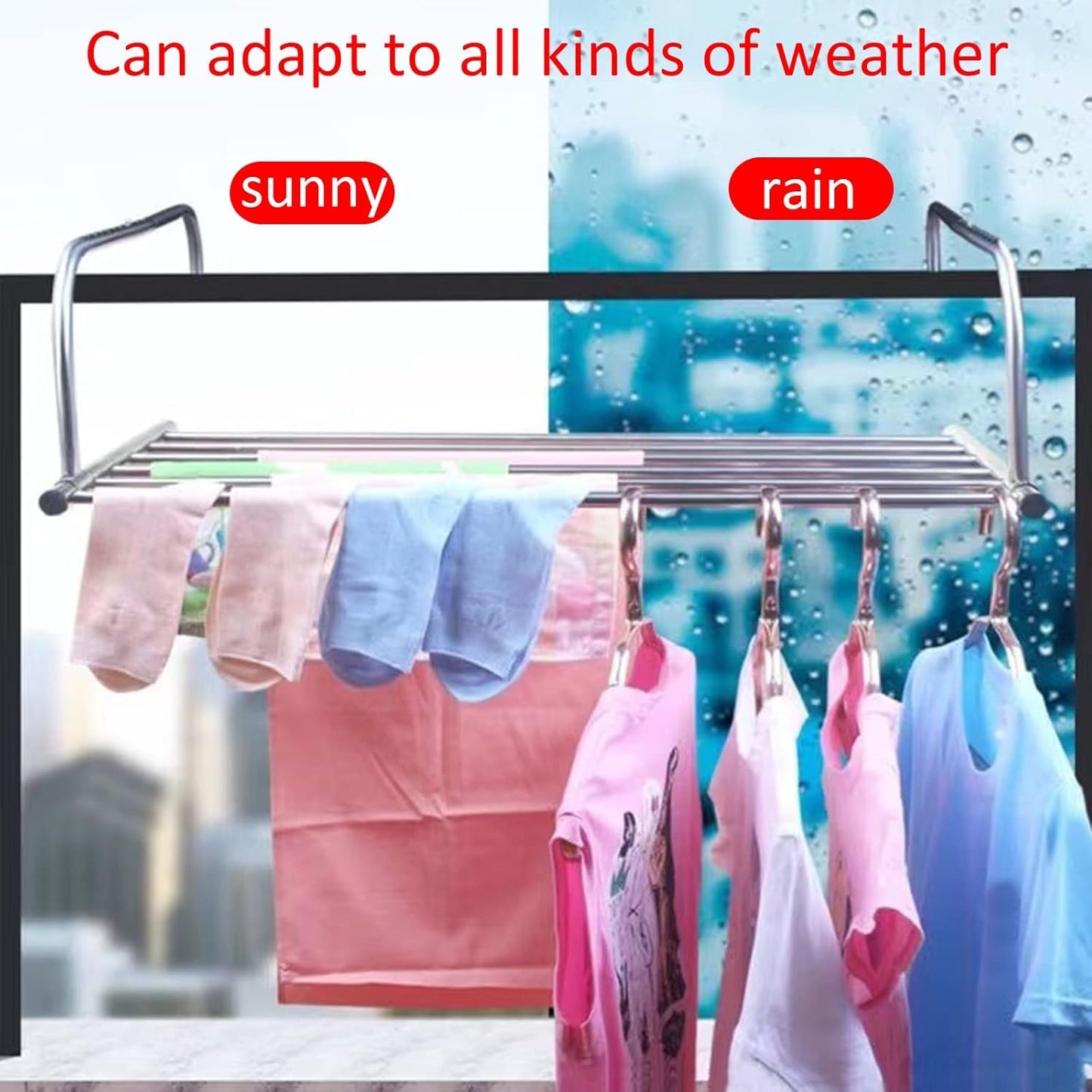 (Buy 1 Get 1 Free) Retractable Shoe Rack, Drying Racks | Shoe Socks Towel Hanging Clothes Drying Rack for Balcony Windows | Adjustable Cloth Hanger (Stainless Steel)
