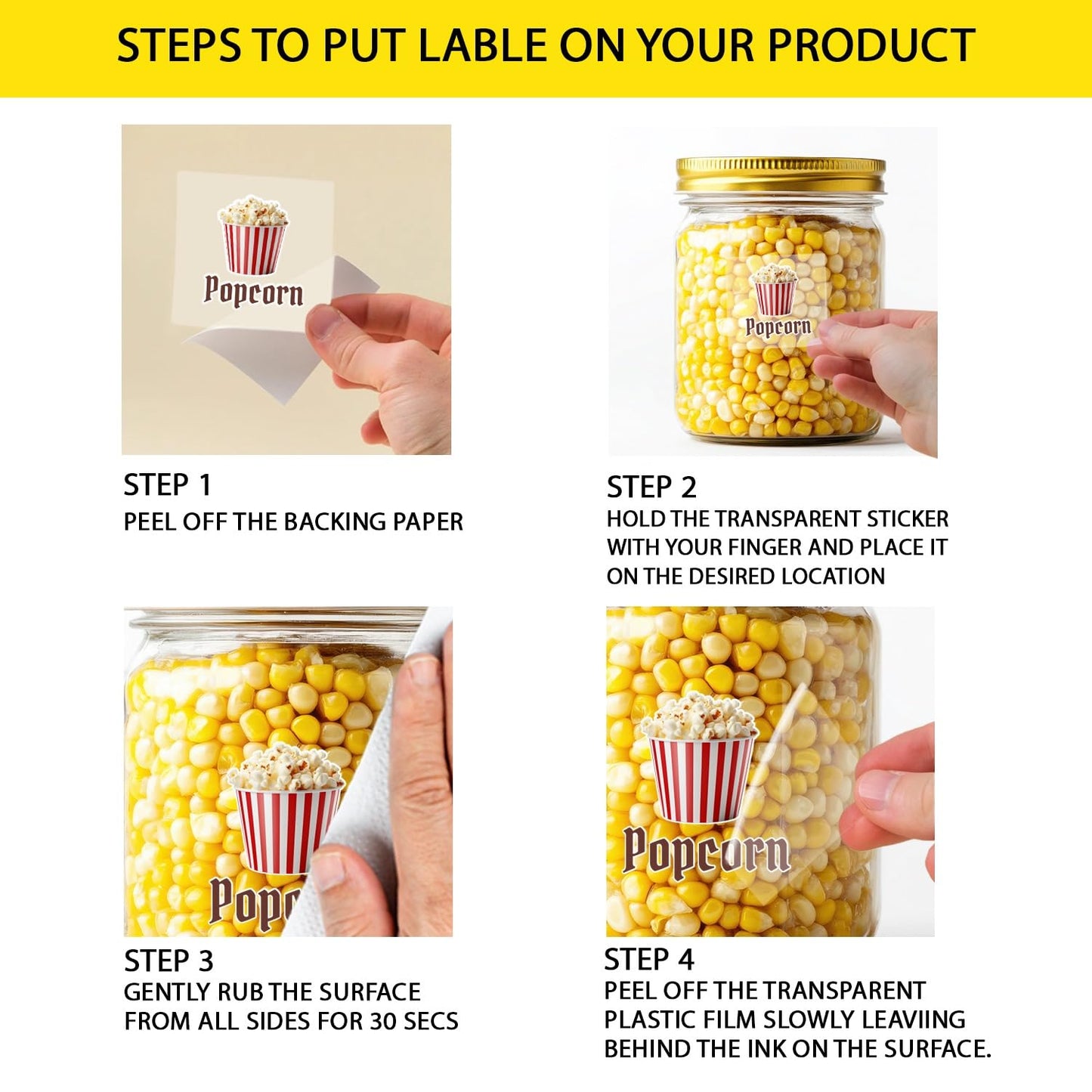(3D Stickers + Black and White Stickers ) Waterproof Kitchen Jar Label Stickers