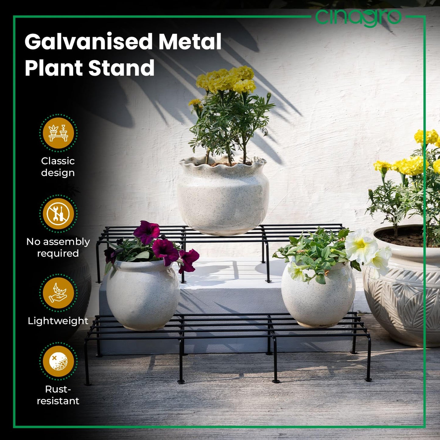 Anti Rust Rectangular Metal Plant Stand (Pack of 4) - 24 inches, Gardening Stand for Balcony, Indoor & Outdoor Use