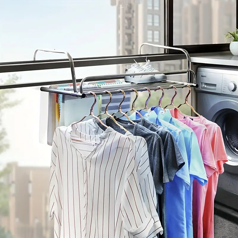 (Buy 1 Get 1 Free) Retractable Shoe Rack, Drying Racks | Shoe Socks Towel Hanging Clothes Drying Rack for Balcony Windows | Adjustable Cloth Hanger (Stainless Steel)