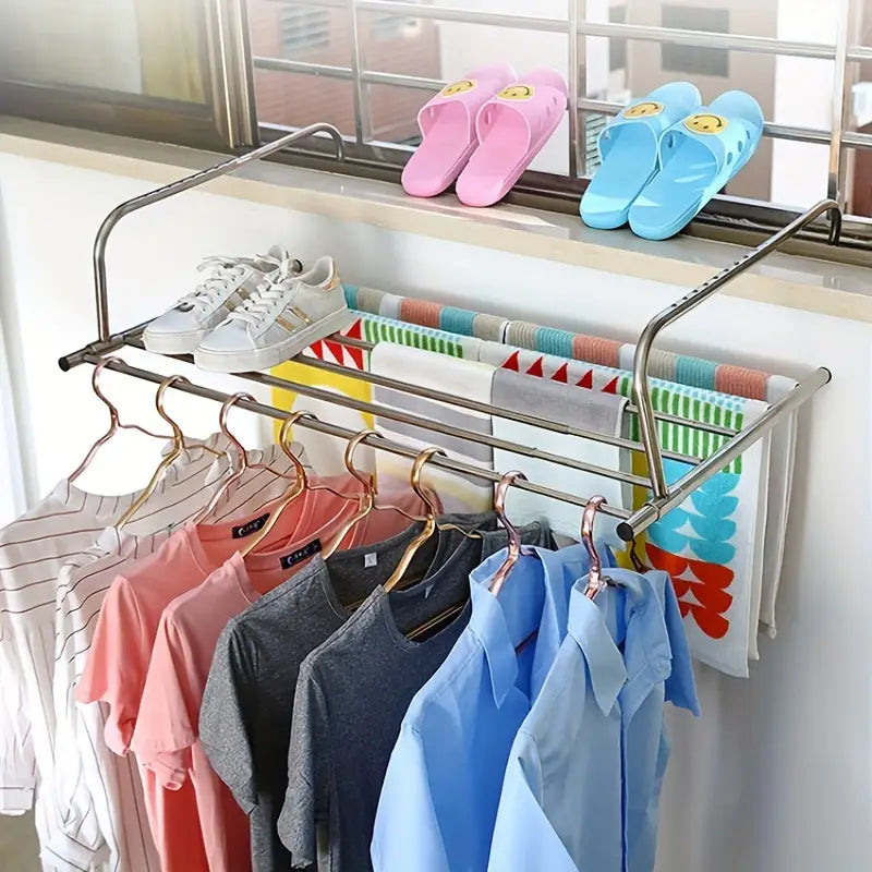 (Buy 1 Get 1 Free) Retractable Shoe Rack, Drying Racks | Shoe Socks Towel Hanging Clothes Drying Rack for Balcony Windows | Adjustable Cloth Hanger (Stainless Steel)