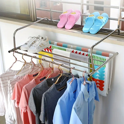 (Buy 1 Get 1 Free) Retractable Shoe Rack, Drying Racks | Shoe Socks Towel Hanging Clothes Drying Rack for Balcony Windows | Adjustable Cloth Hanger (Stainless Steel)