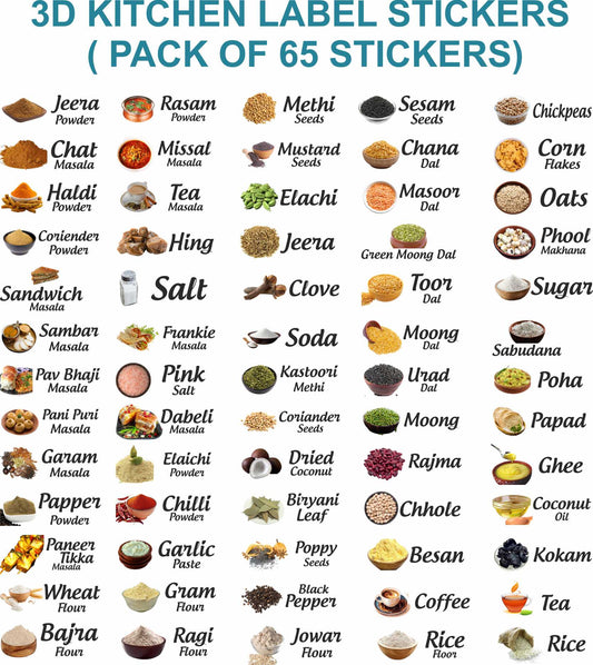 (3D Stickers + Black and White Stickers ) Waterproof Kitchen Jar Label Stickers